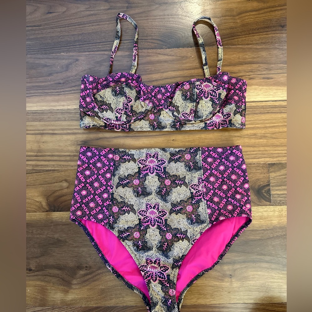 Ulla Johnson Pink and Brown Floral Bikini
